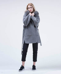 Cashmere Wool Women's Fox Fur Coat - Assuie UGG Wear