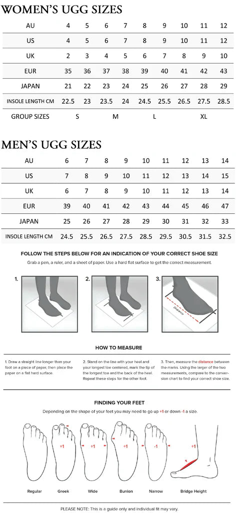 Aussie UGG Wear Size Chart