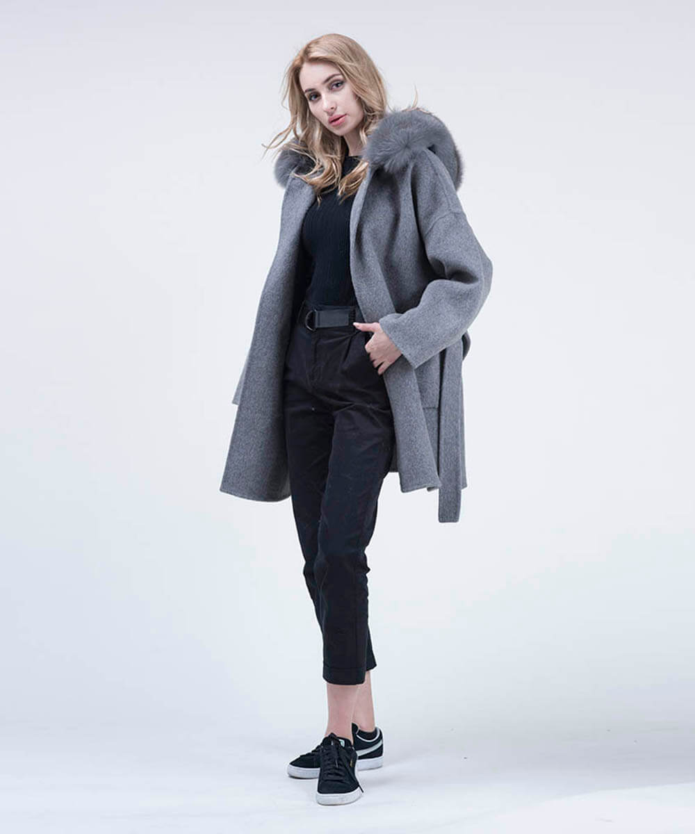 Cashmere Wool Women's Fox Fur Coat - Assuie UGG Wear