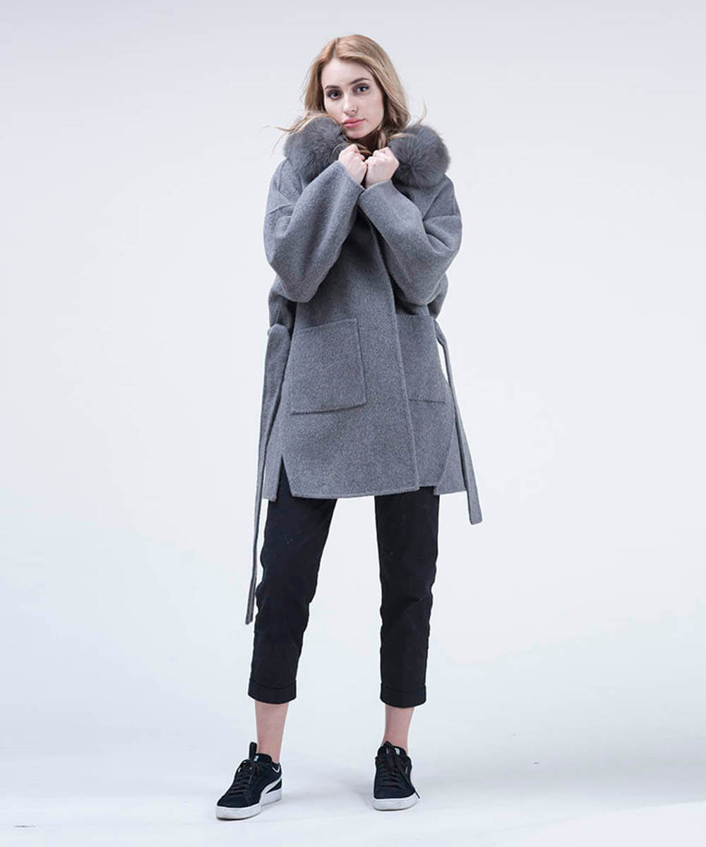 Cashmere Wool Women's Fox Fur Coat - Assuie UGG Wear