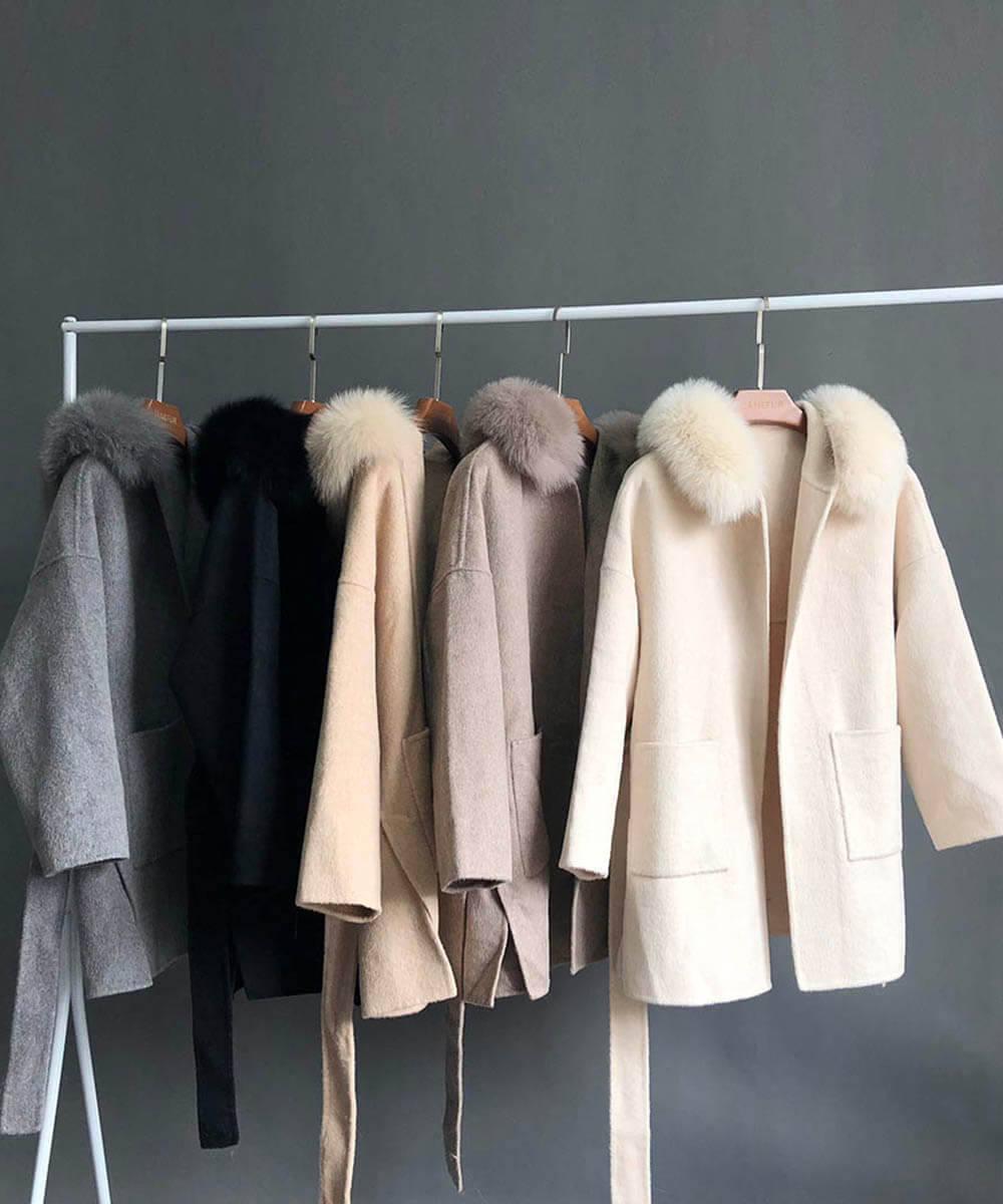 Cashmere Wool Women's Fox Fur Coat - Assuie UGG Wear