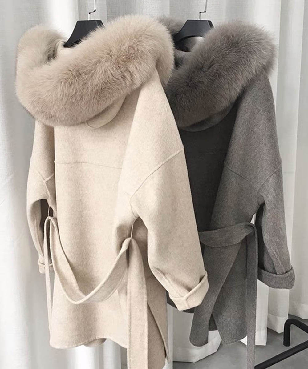 Cashmere Wool Women's Fox Fur Coat - Assuie UGG Wear