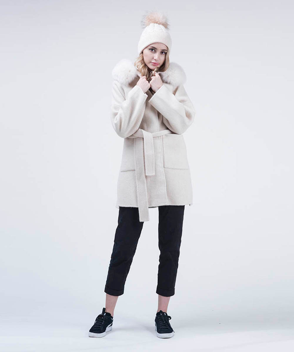 Cashmere Wool Women's Fox Fur Coat - Assuie UGG Wear