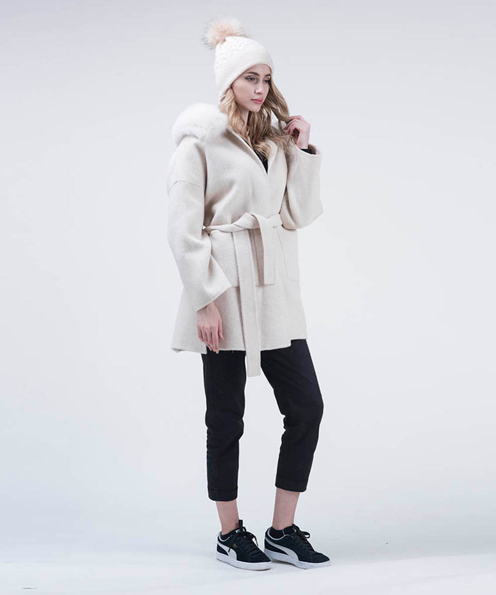Cashmere Wool Women's Fox Fur Coat - Assuie UGG Wear