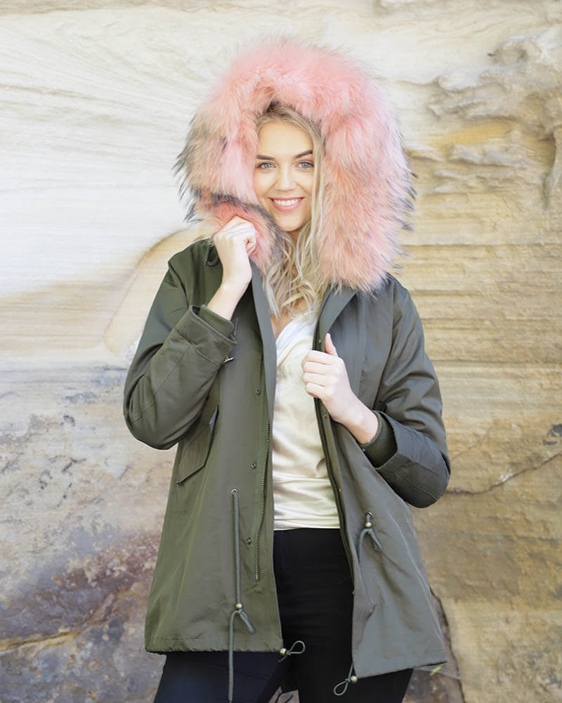 Parka Women's Jacket Green Pink - Assuie UGG Wear